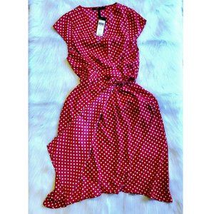 Sangria-White Polka Dots, Cap-sleeve, Wrap Dress. BCBGMAXAZRIA